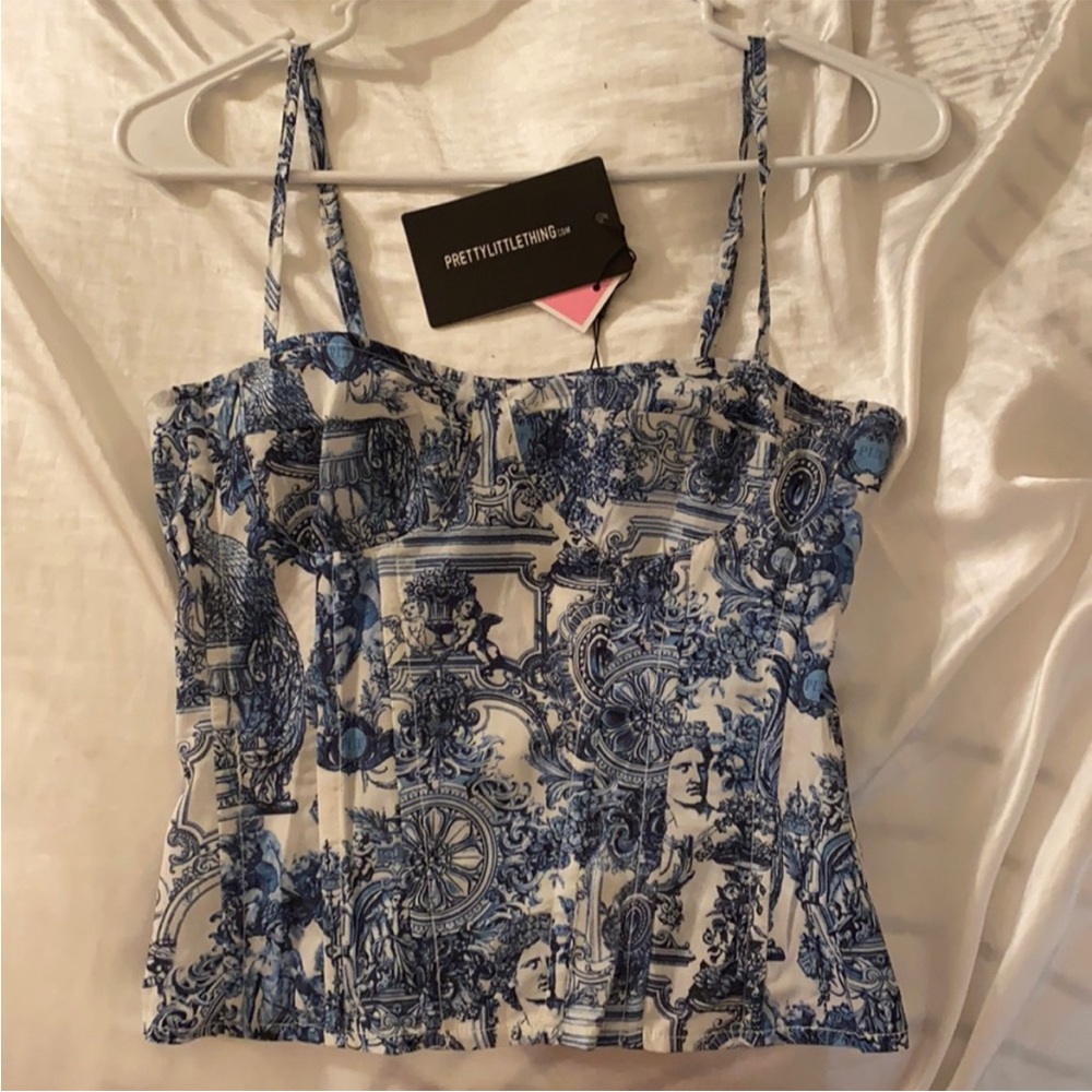 PrettyLittleThing Blue and White Bustier Camisole Top